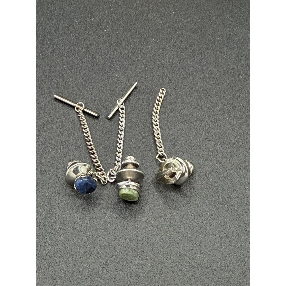 Vintage Cufflink‎ Singles Lot (4) Swank & Unmarked Stone Chain Cuff Links